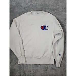 Champion Reverse Weave Sweatshirt Mens Small White Crewneck Big Logo Sports